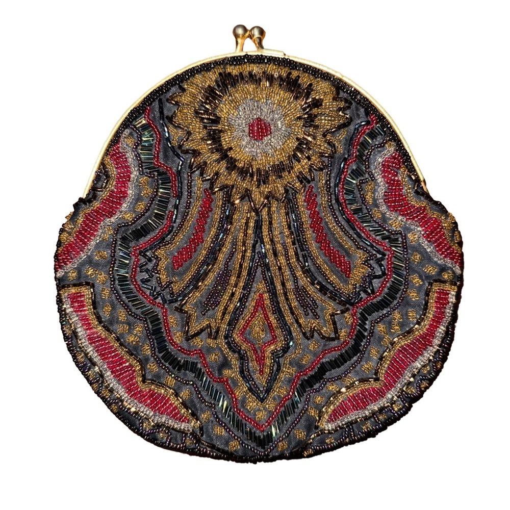 💖Robinson's‎ Vintage Beaded Round Evening Kisslock Clutch Bag